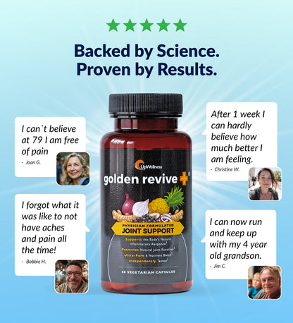 UpWellness Golden Revive + Joint Support Supplement Featuring Turmeric with Black Pepper, Quercetin, and Magnesium- Turmeric Boswellia Supplement - 6 Active Ingredients for Joint Care - 60 Capsules