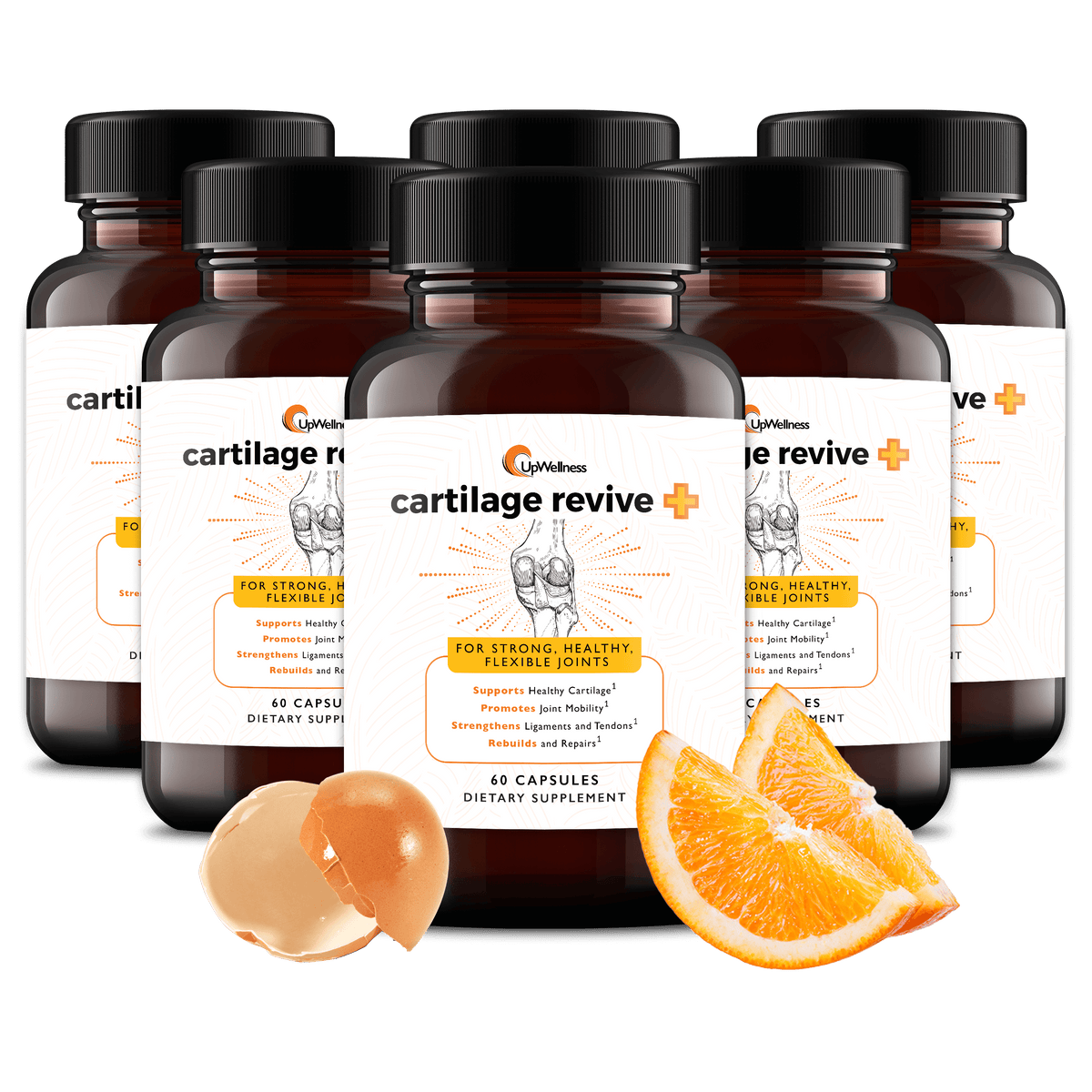 UpWellness Cartilage Revive + Joint Support Supplement for Men and Women with Type II Collagen for Joints - D-Glucosamine Sulfate, MSM, Vitamin D3, Vitamin C and More - 60 Capsules