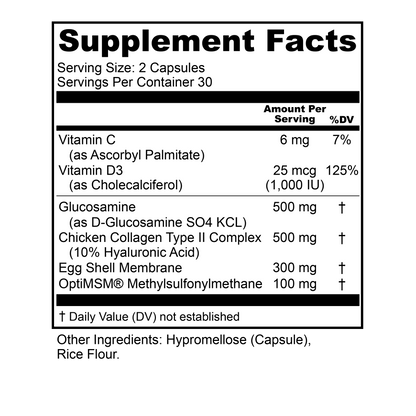 UpWellness Cartilage Revive + Joint Support Supplement for Men and Women with Type II Collagen for Joints - D-Glucosamine Sulfate, MSM, Vitamin D3, Vitamin C and More - 60 Capsules