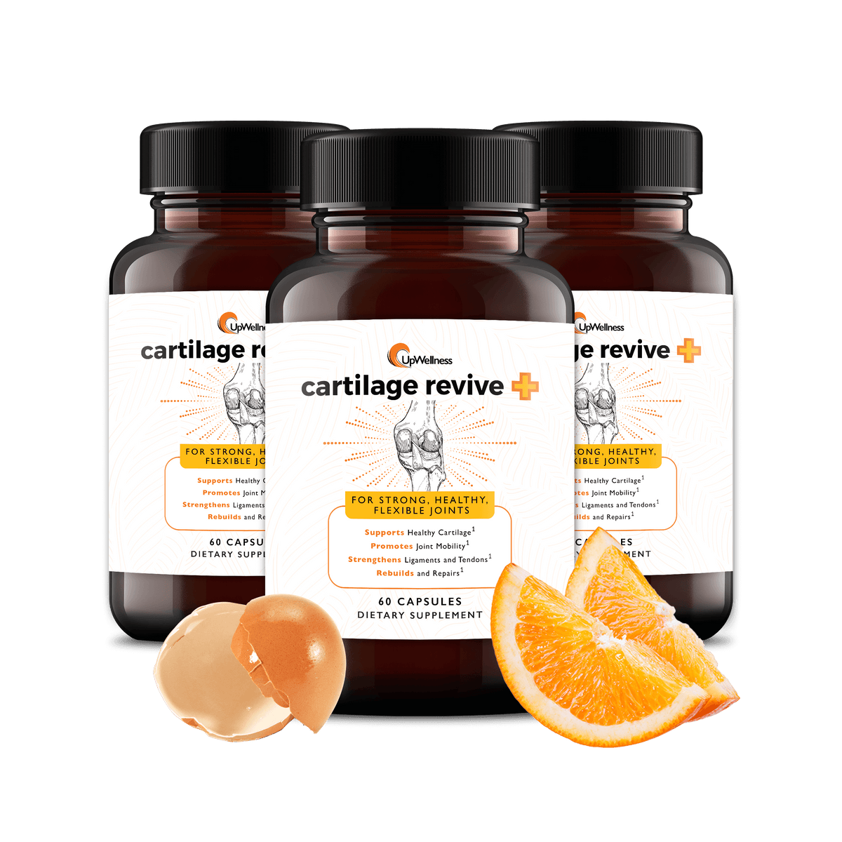 UpWellness Cartilage Revive + Joint Support Supplement for Men and Women with Type II Collagen for Joints - D-Glucosamine Sulfate, MSM, Vitamin D3, Vitamin C and More - 60 Capsules